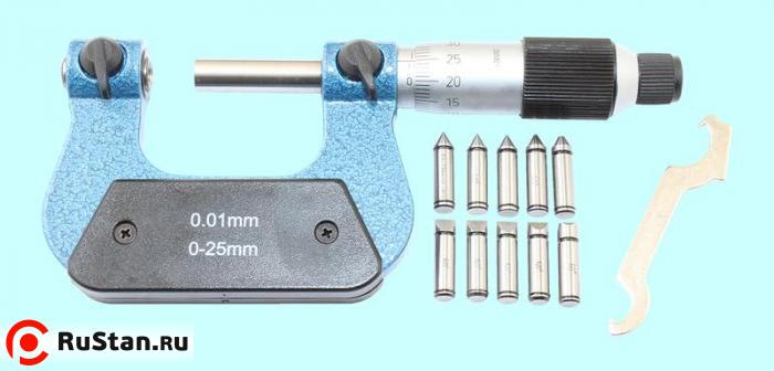 Микрометр Резьбовой со вставками  МВМ- 25, 0-25 мм (5 пар вставок) "TLX" фото №1