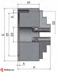 Габаритные и присоединительные размеры четырехкулачковых токарных патронов Optimum ø 125 мм с центральным зажатием фото №2 патрон Optimum диаметром 125 мм фото №2