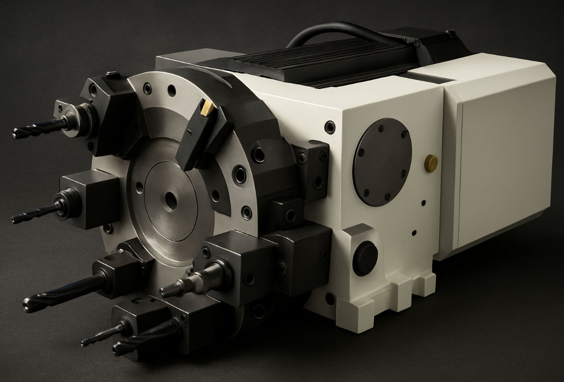 Револьверная головка токарного станка с установленными инструментами